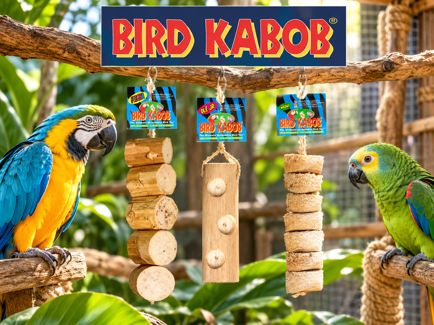 Bird Kabob – přírodní okusovací hračky ze dřeva juky pro malé, střední a velké papoušky