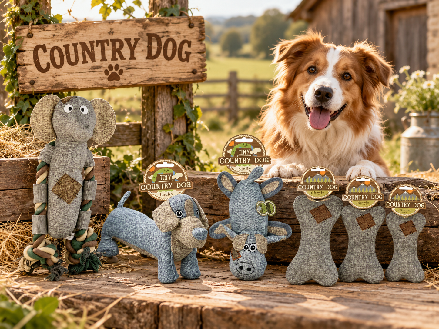 Country Dog – odolné látkové hračky pro psy s pískátkem a šustivou vrstvou