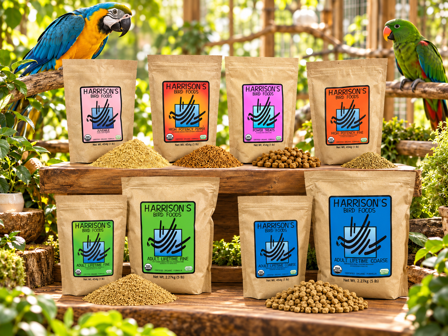 Harrison's Bird Foods – certifikované BIO granule a kompletní krmiva pro papoušky