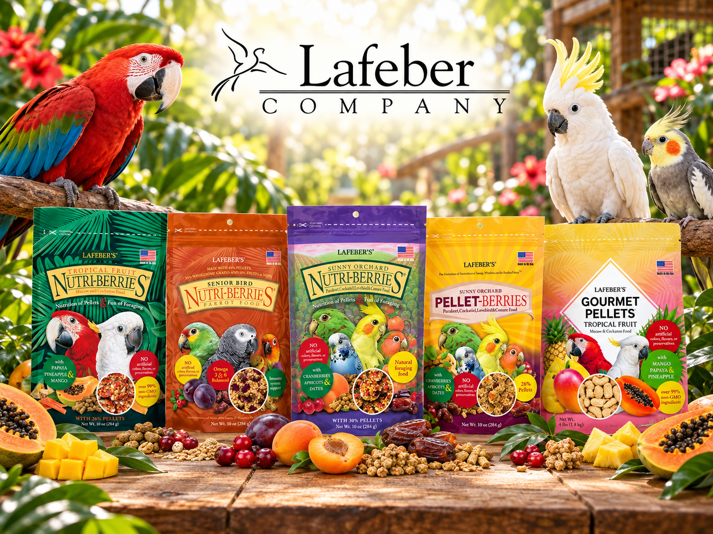 Lafeber – veterinárně vyvinutá krmiva Nutri-Berries, AVI-CAKES a Gourmet Pellets pro papoušky